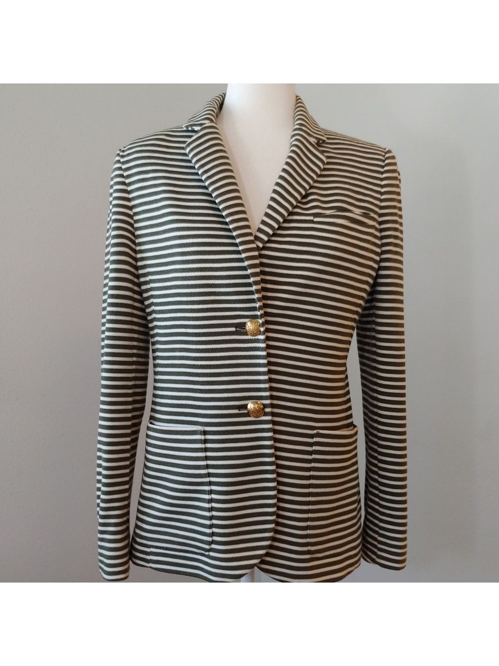 LAUREN Ralph Lauren Olive & Cream Striped Women's Blazer size Medium - Picture 4 of 17